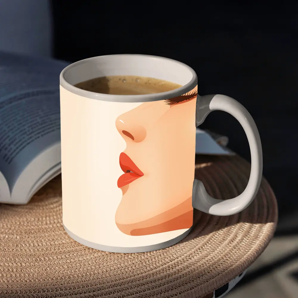 Woman Side Profile Red Lips Minimal Art – Mugs