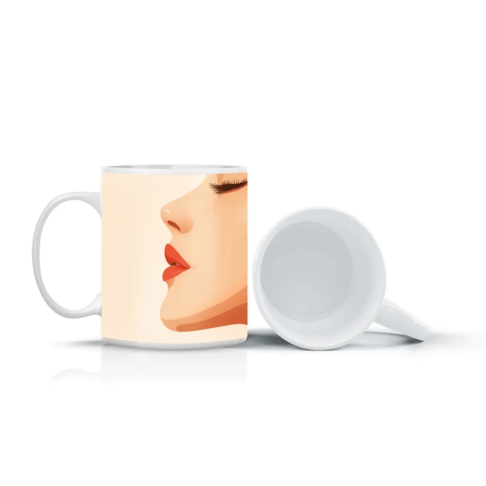Woman Side Profile Red Lips Minimal Art – Mugs