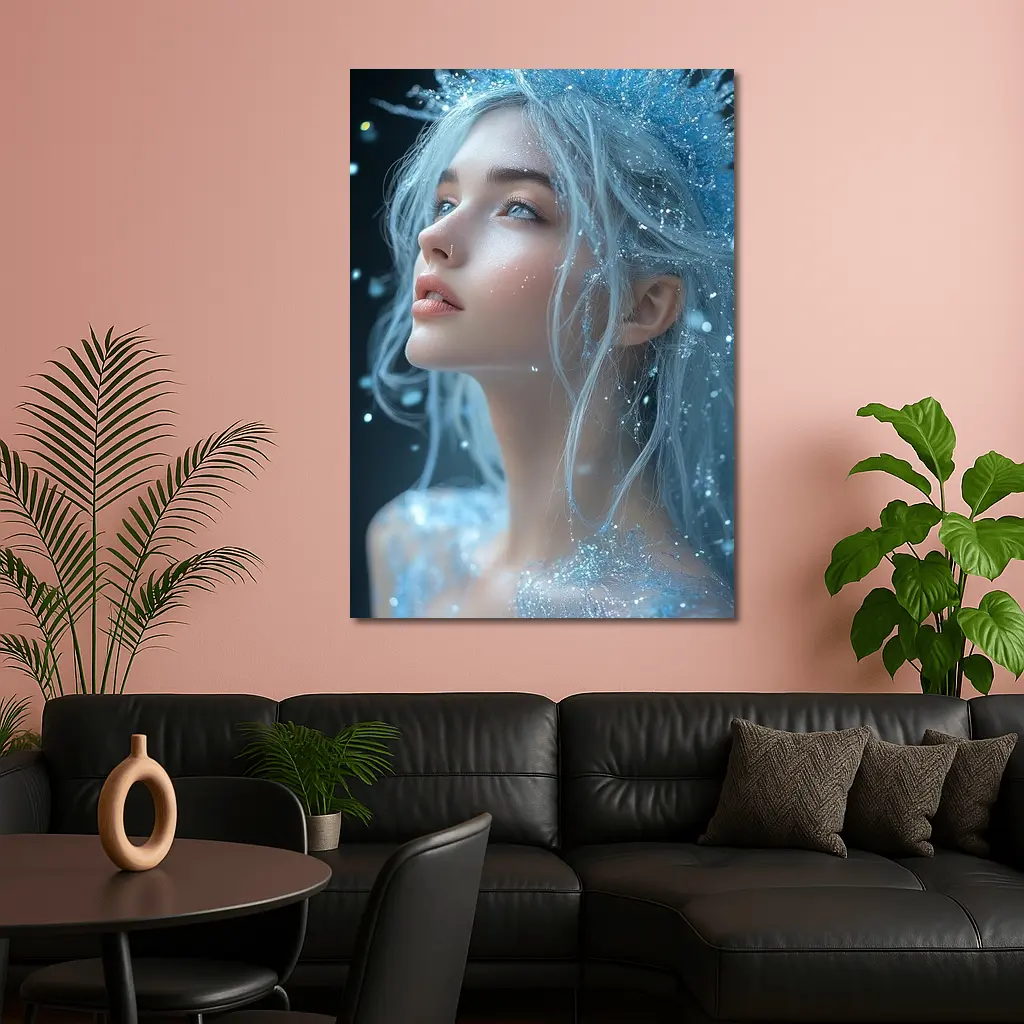 Ice Queen Fantasy Portrait Blue Glitter – Wall Art