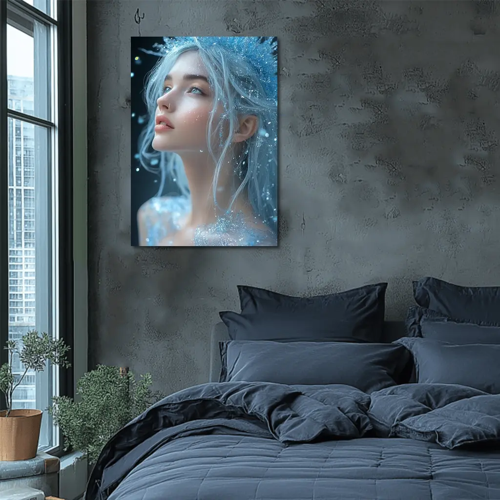 Ice Queen Fantasy Portrait Blue Glitter – Wall Art