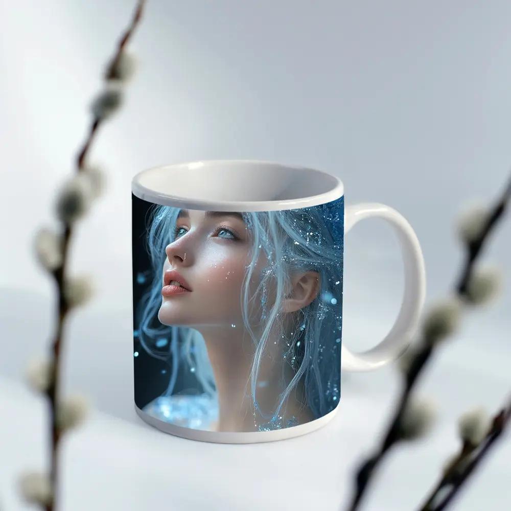 Ice Queen Fantasy Portrait Blue Glitter – Mugs