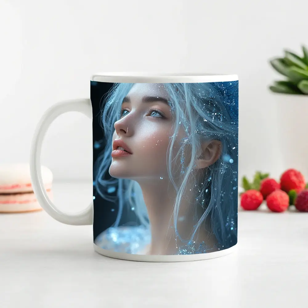 Ice Queen Fantasy Portrait Blue Glitter – Mugs
