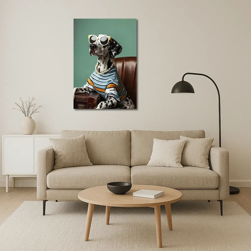Dalmatian Dog Wearing Sunglasses Pearl Necklace – Wall Art