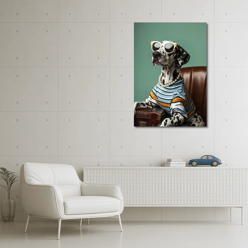 Dalmatian Dog Wearing Sunglasses Pearl Necklace – Wall Art