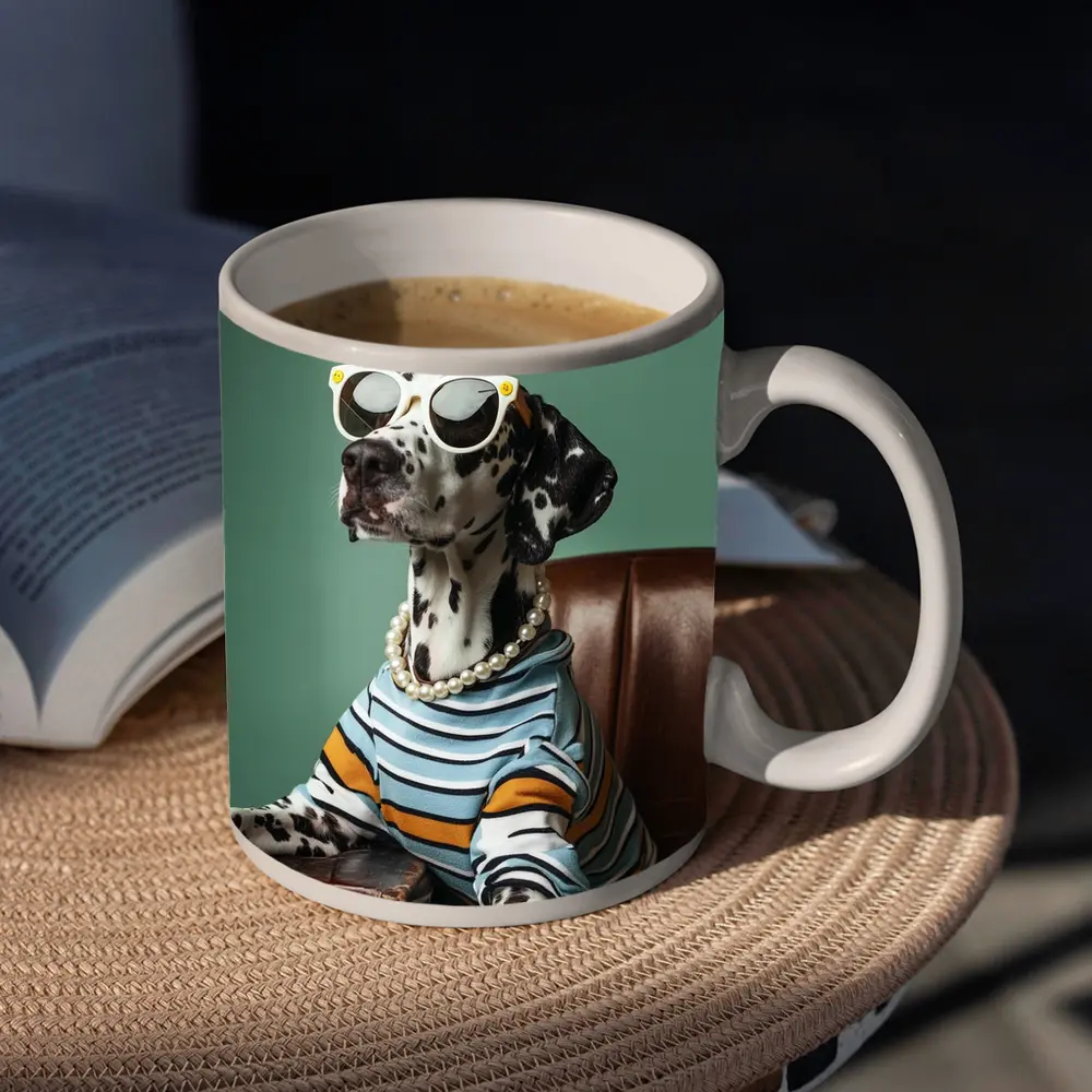 Dalmatian Dog Wearing Sunglasses Pearl Necklace – Mugs