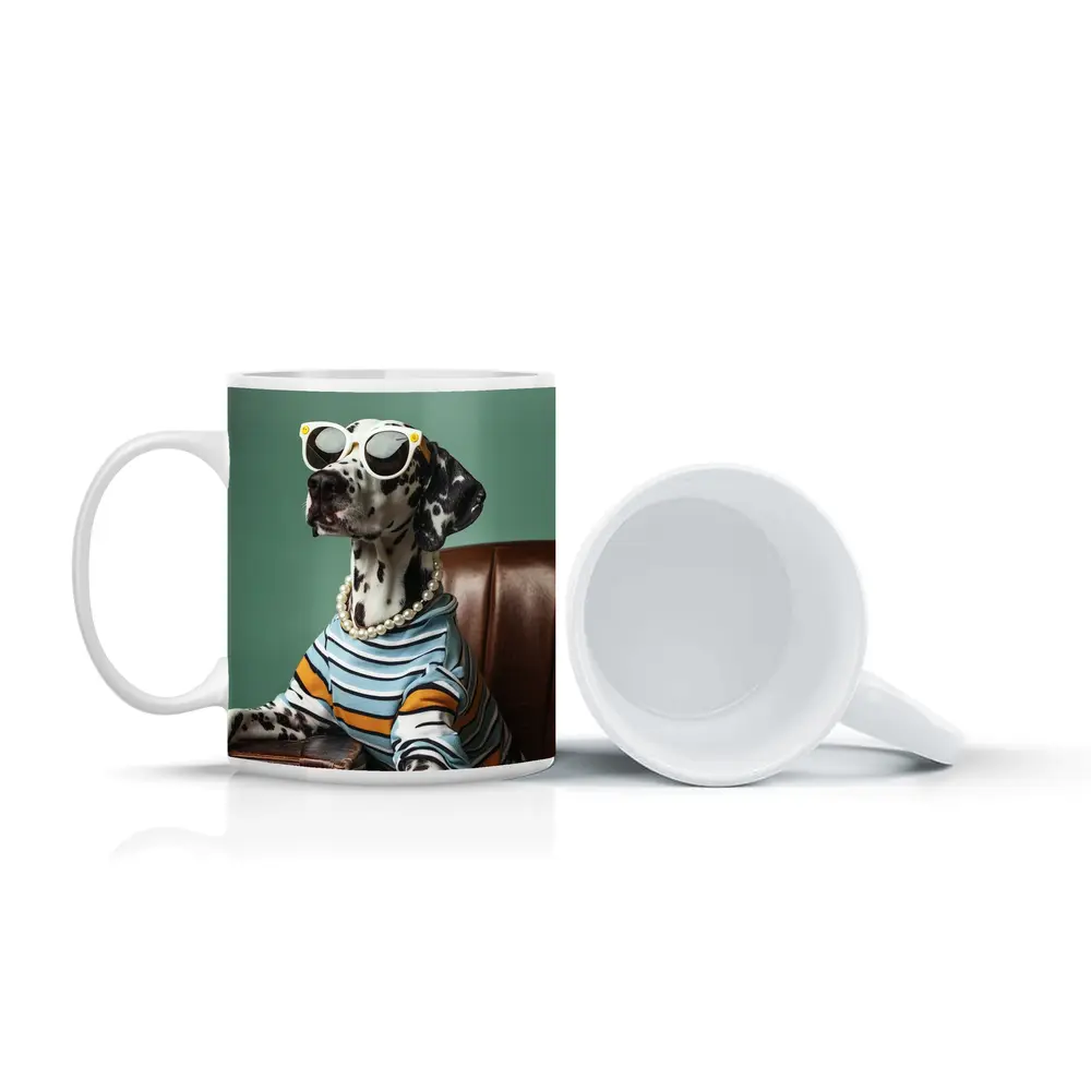 Dalmatian Dog Wearing Sunglasses Pearl Necklace – Mugs