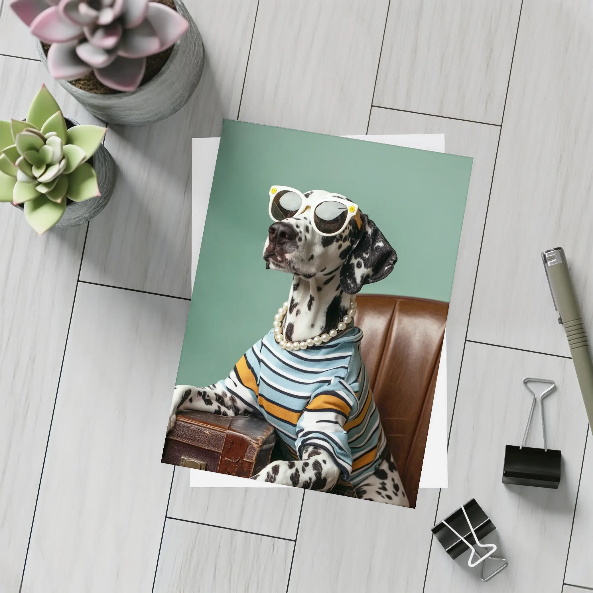 Dalmatian Dog Wearing Sunglasses Pearl Necklace – Postcards