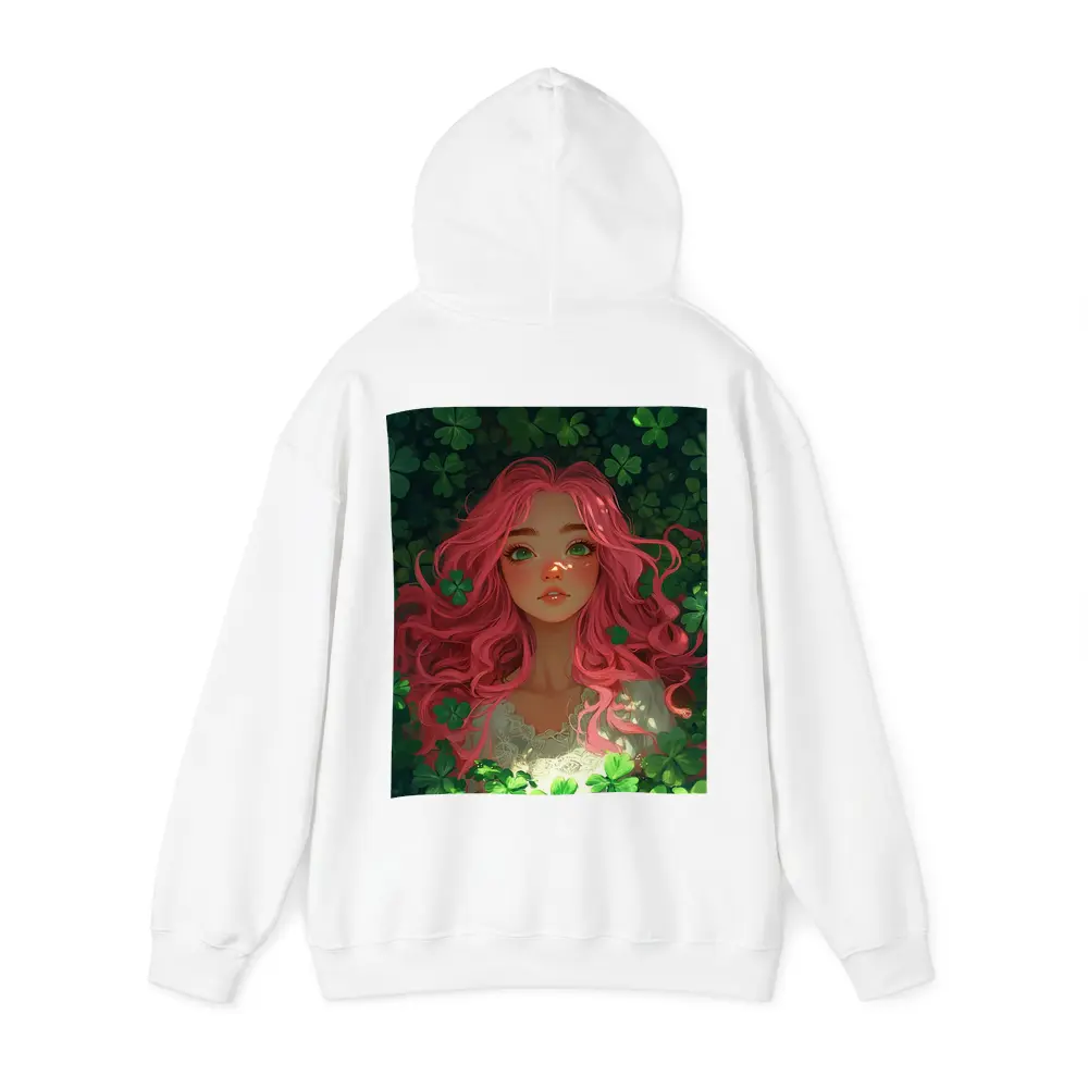 Pink Hair Girl Surrounded by Green Clovers – Hoodies