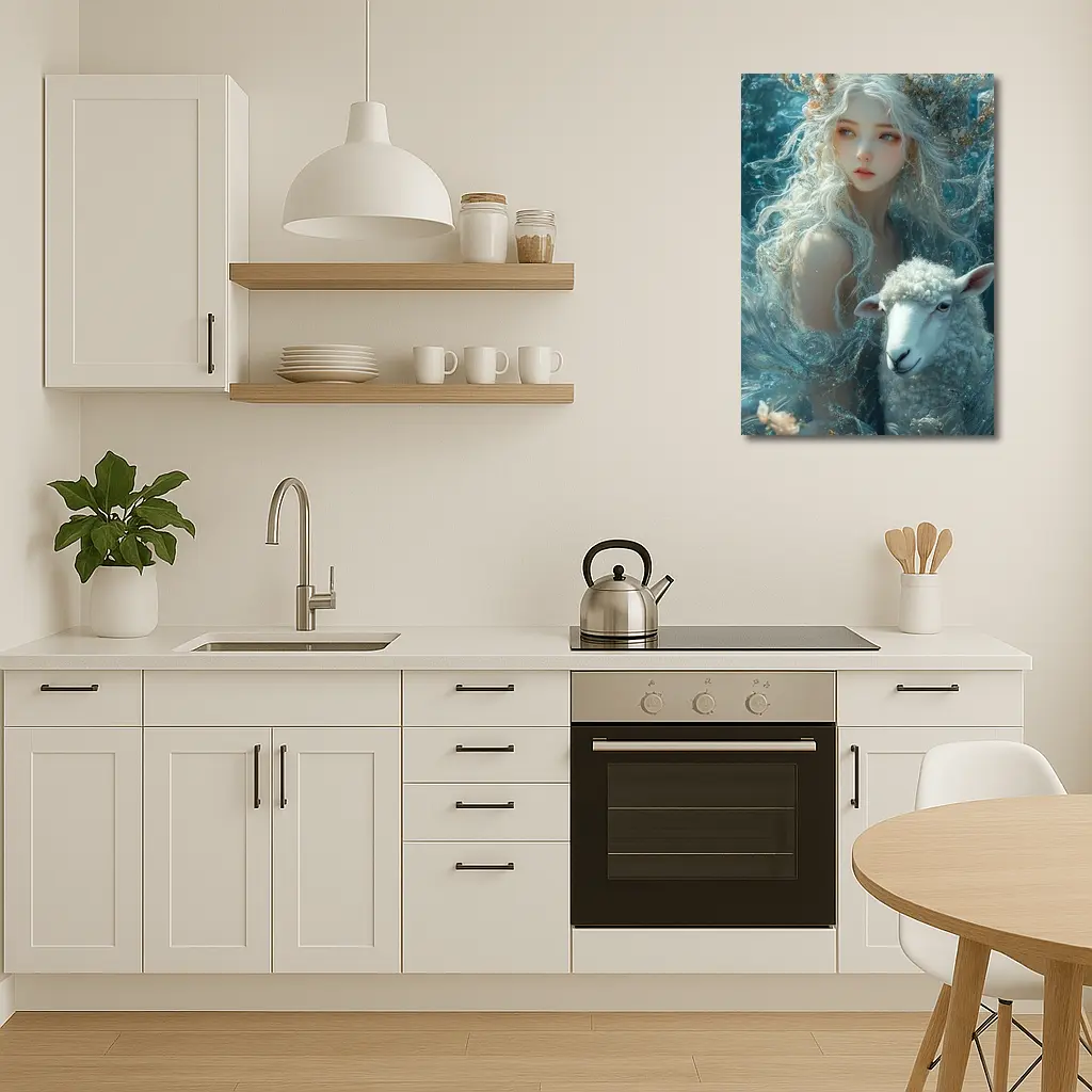 Fantasy Girl With Sheep Underwater Blue – Wall Art