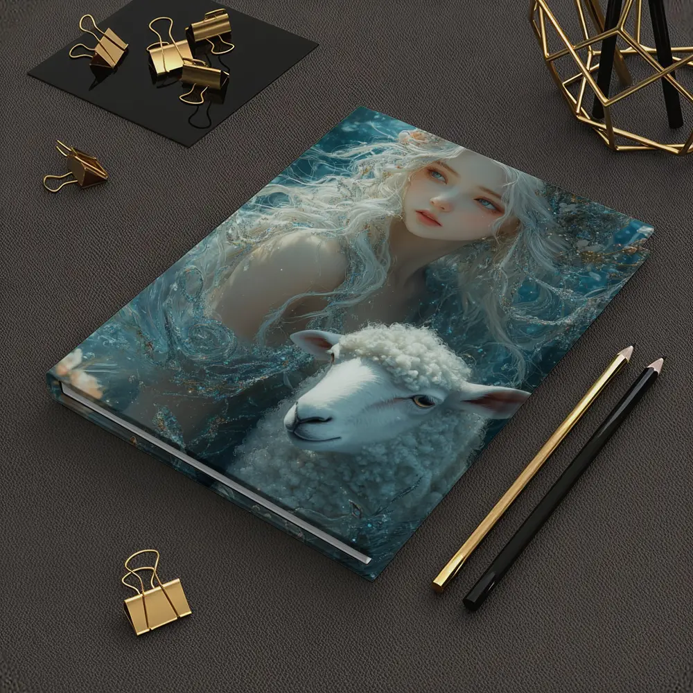 Fantasy Girl With Sheep Underwater Blue – Notebooks