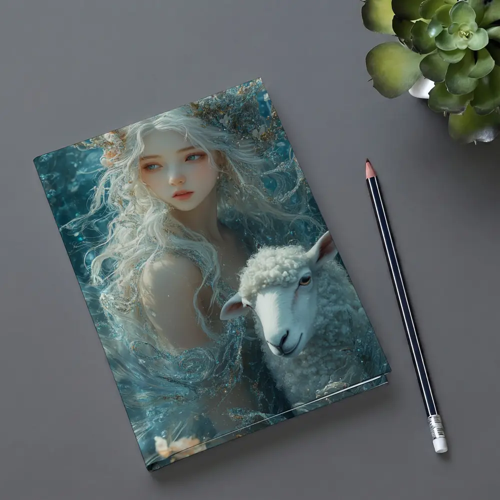 Fantasy Girl With Sheep Underwater Blue – Notebooks