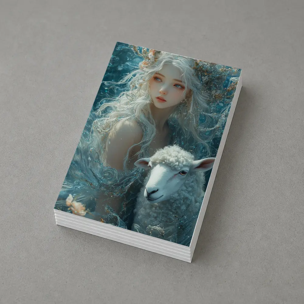 Fantasy Girl With Sheep Underwater Blue – Postcards