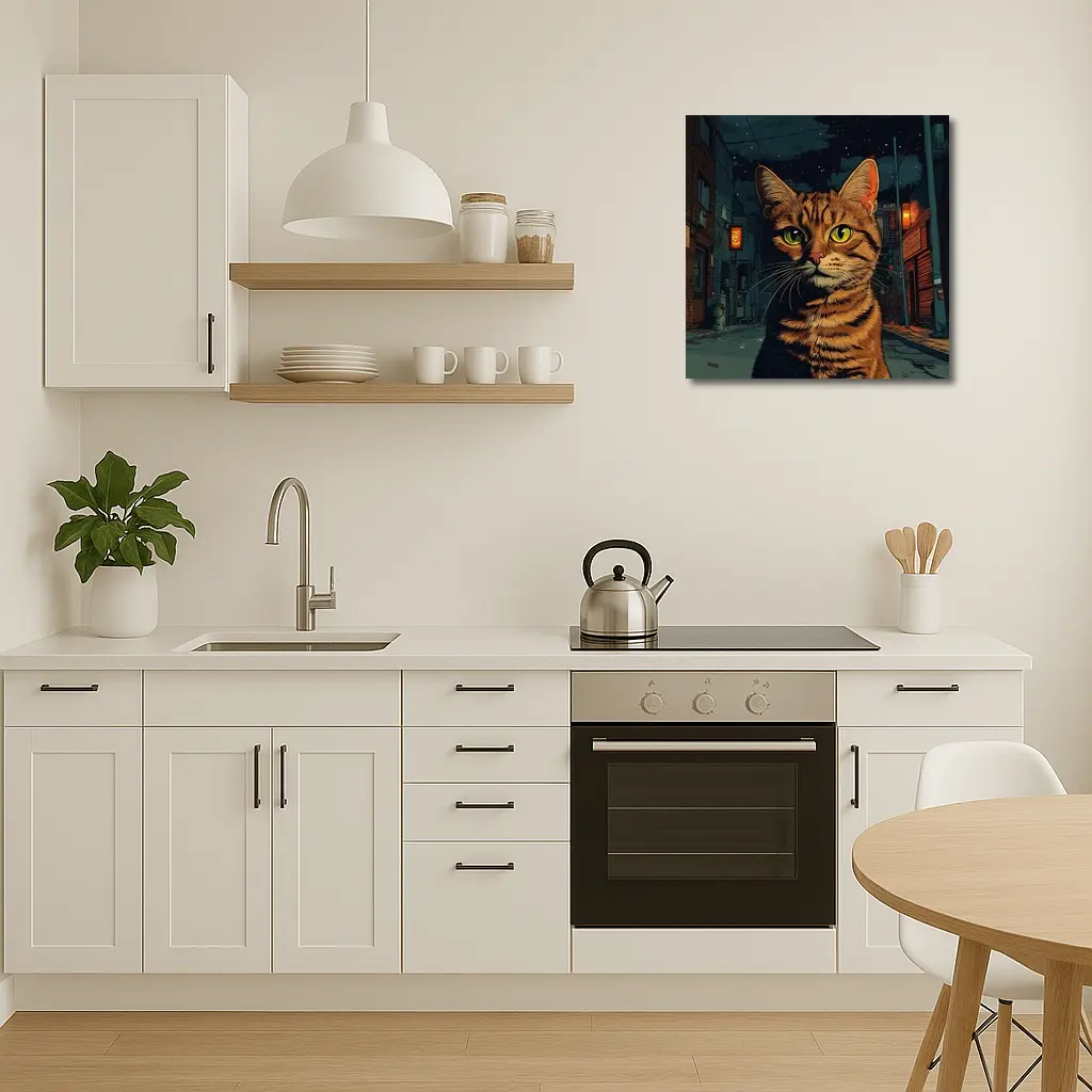 Orange Tabby Cat Night City Street – Wall Art
