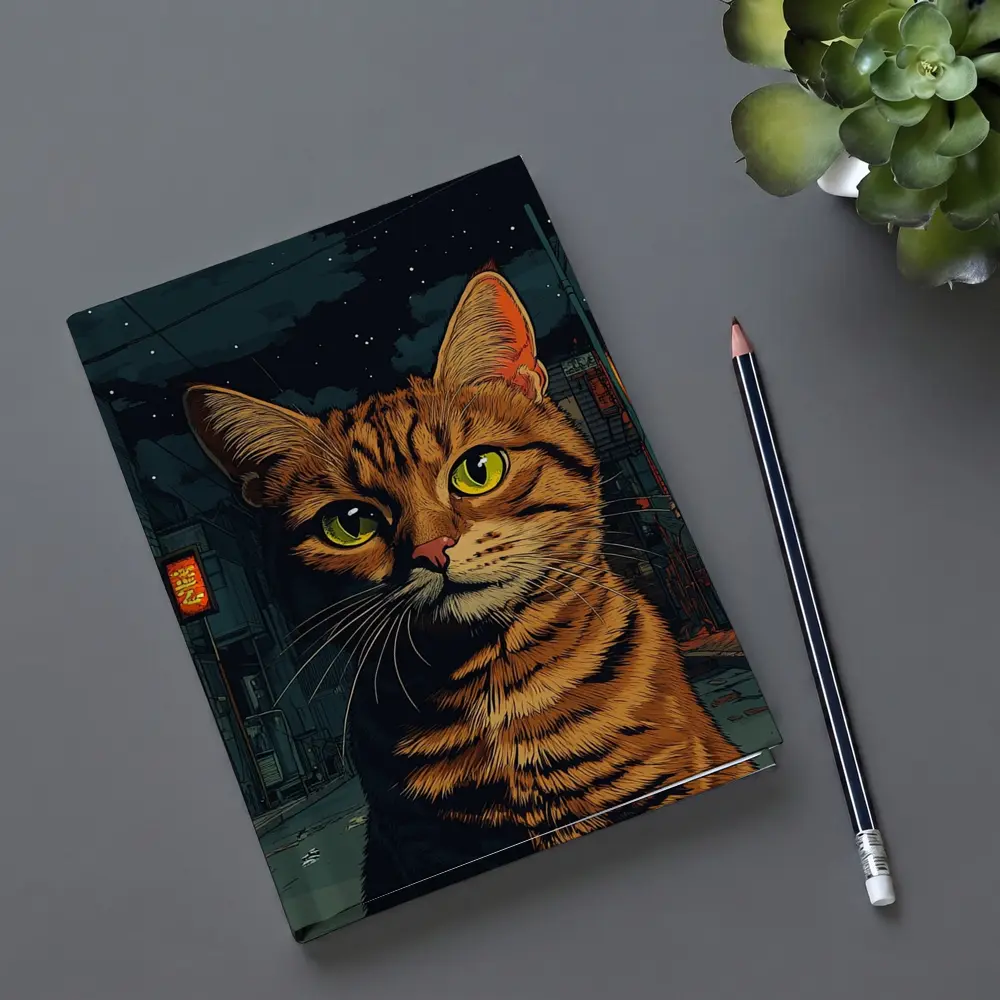 Orange Tabby Cat Night City Street – Notebooks