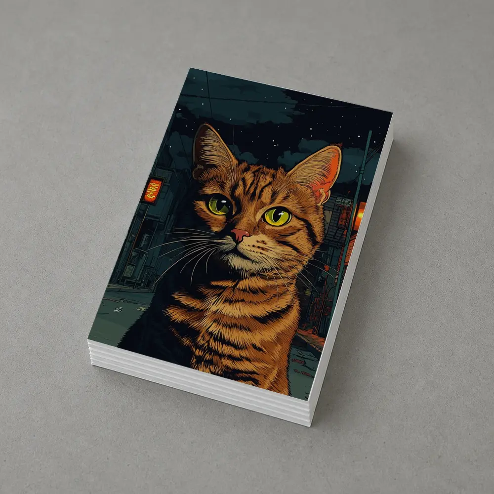 Orange Tabby Cat Night City Street – Postcards