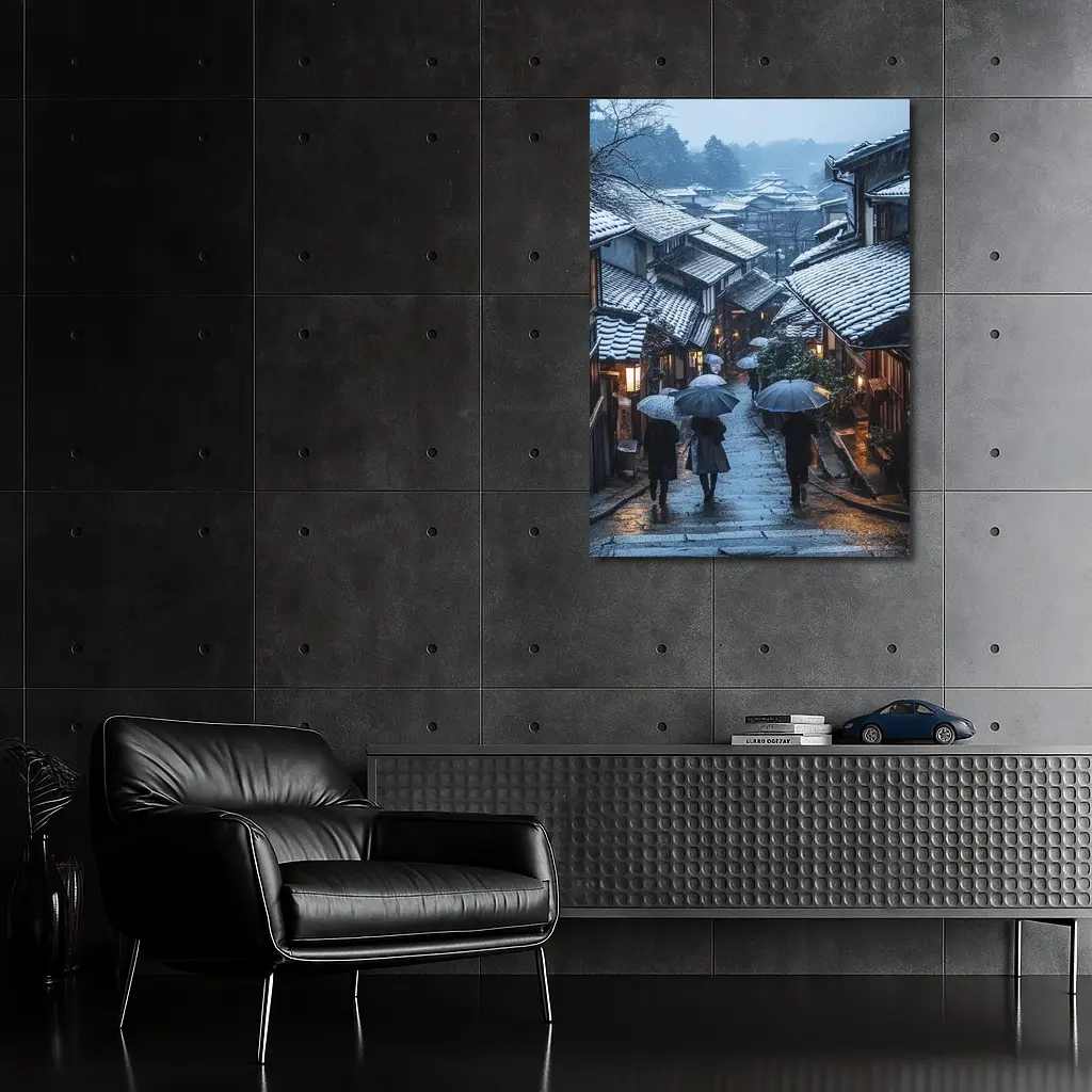 Kyoto Winter Street Snow Umbrella Scene – Wall Art