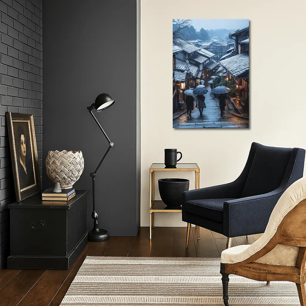 Kyoto Winter Street Snow Umbrella Scene – Wall Art