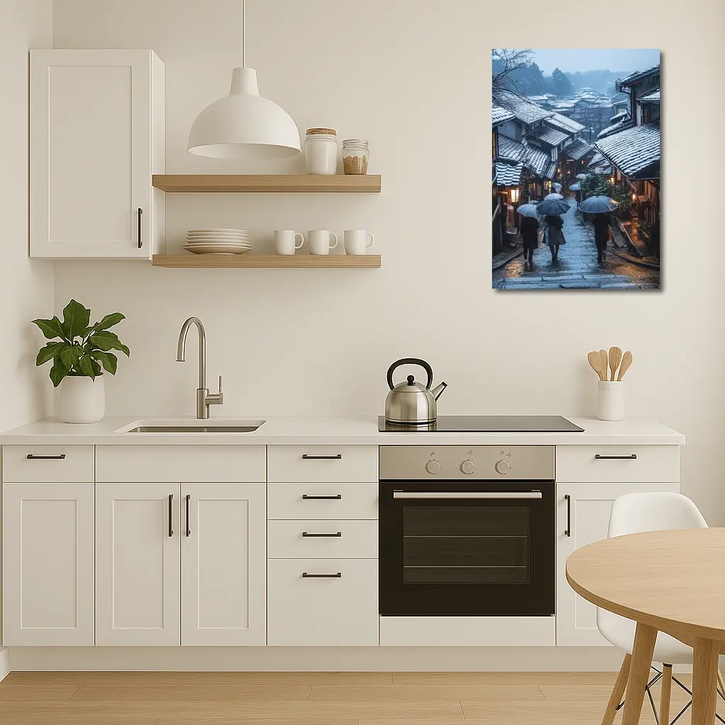 Kyoto Winter Street Snow Umbrella Scene – Wall Art