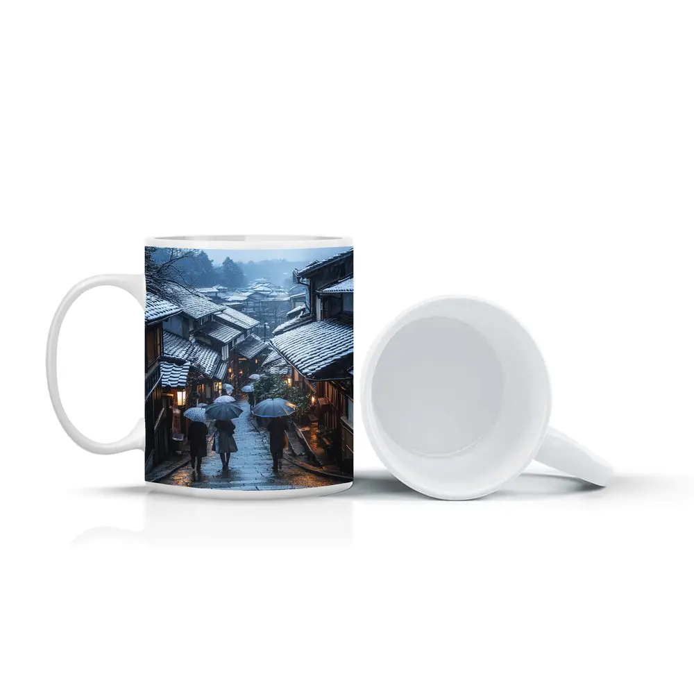 Kyoto Winter Street Snow Umbrella Scene – Mugs