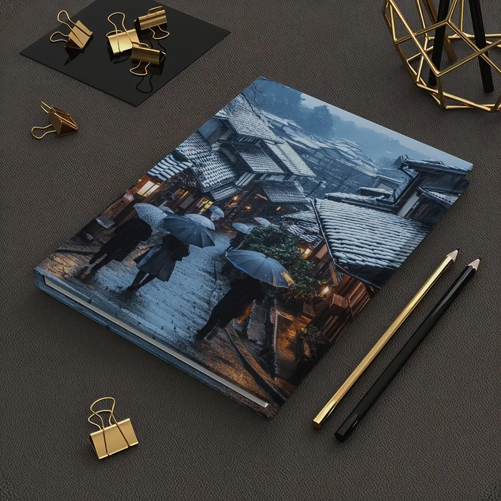 Kyoto Winter Street Snow Umbrella Scene – Notebooks