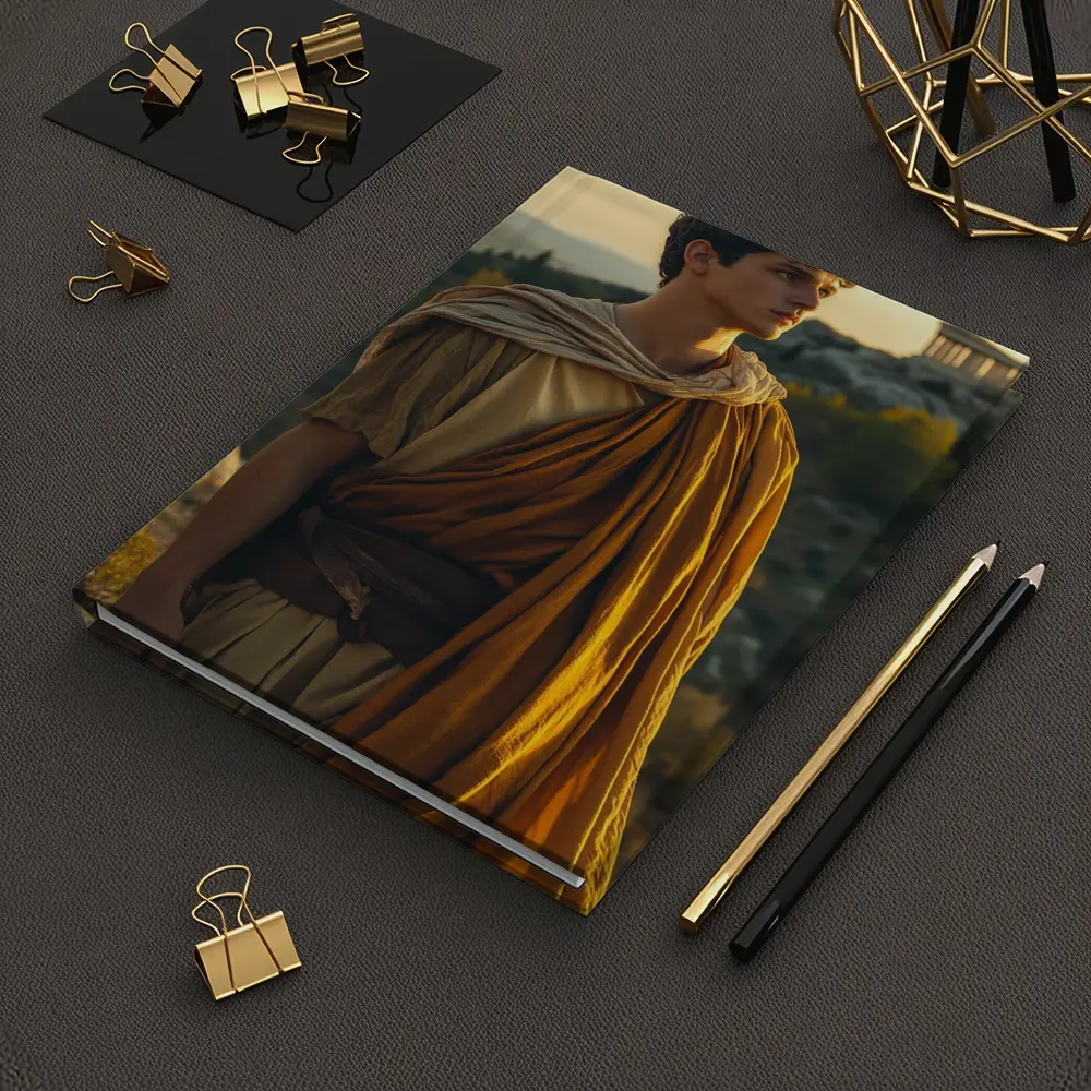 Young Greek Man Ancient Temple Sunset Background – Notebooks