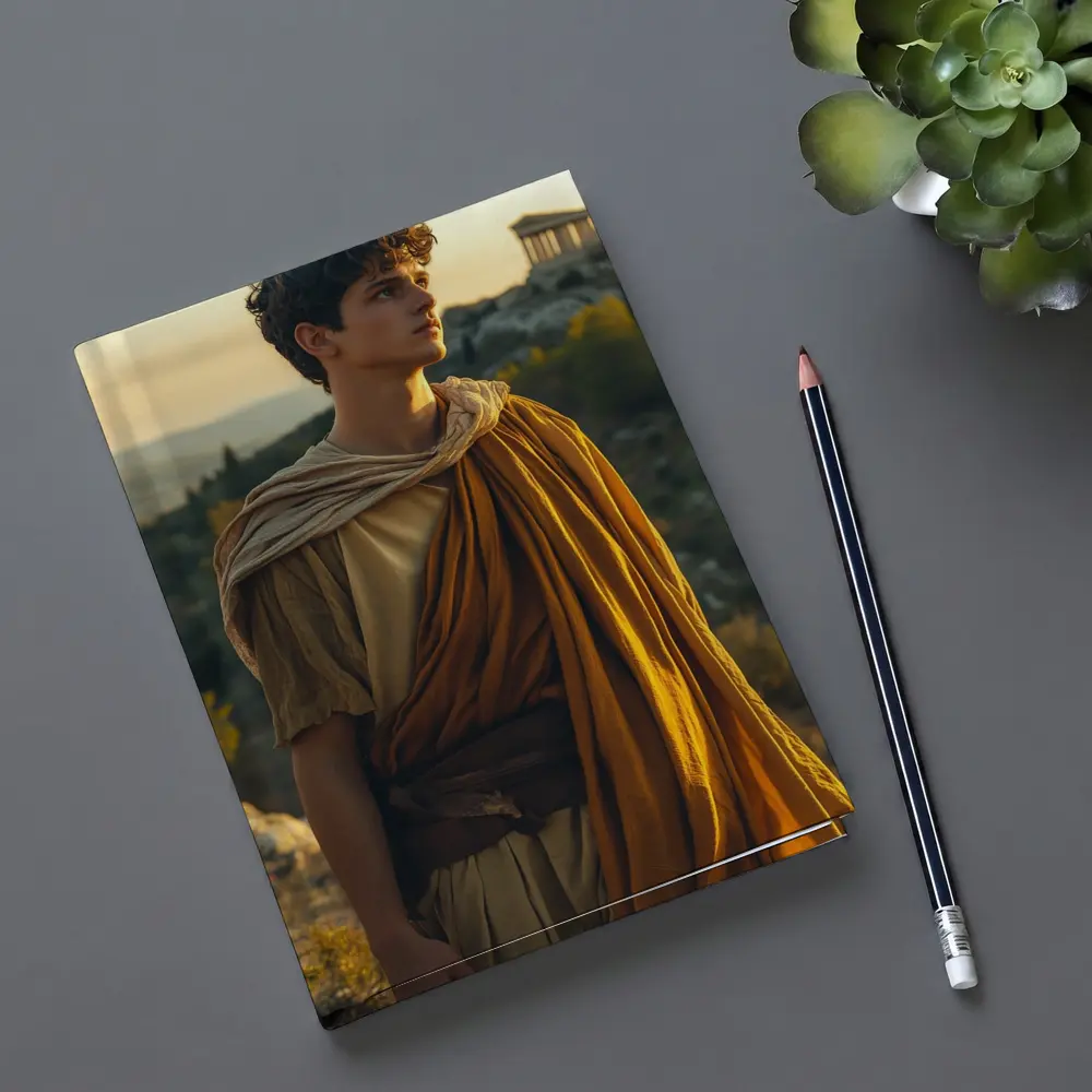 Young Greek Man Ancient Temple Sunset Background – Notebooks