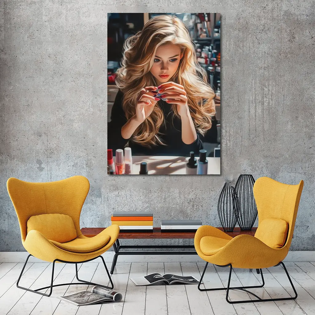 Blonde Woman Doing Nails Beauty Salon – Wall Art