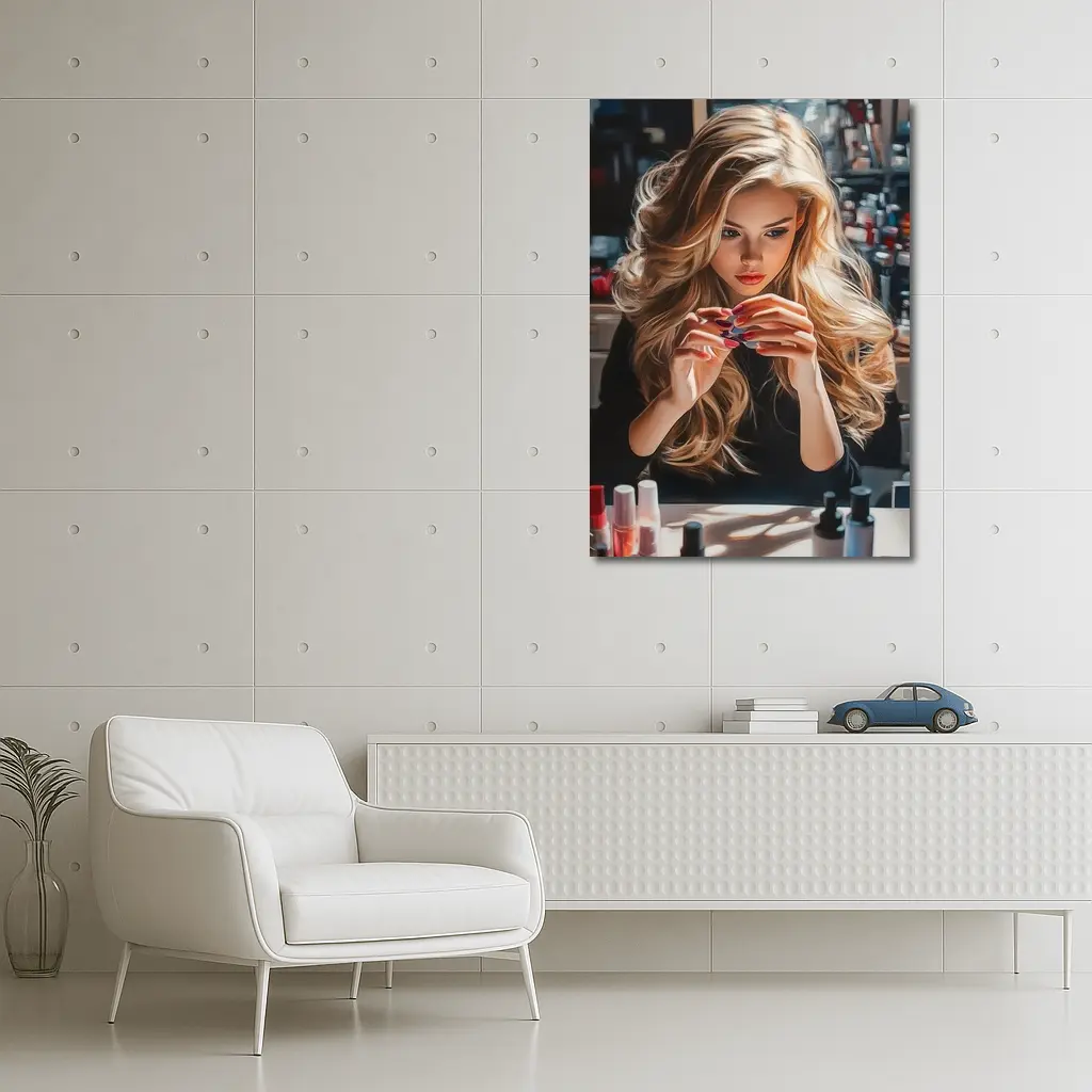 Blonde Woman Doing Nails Beauty Salon – Wall Art
