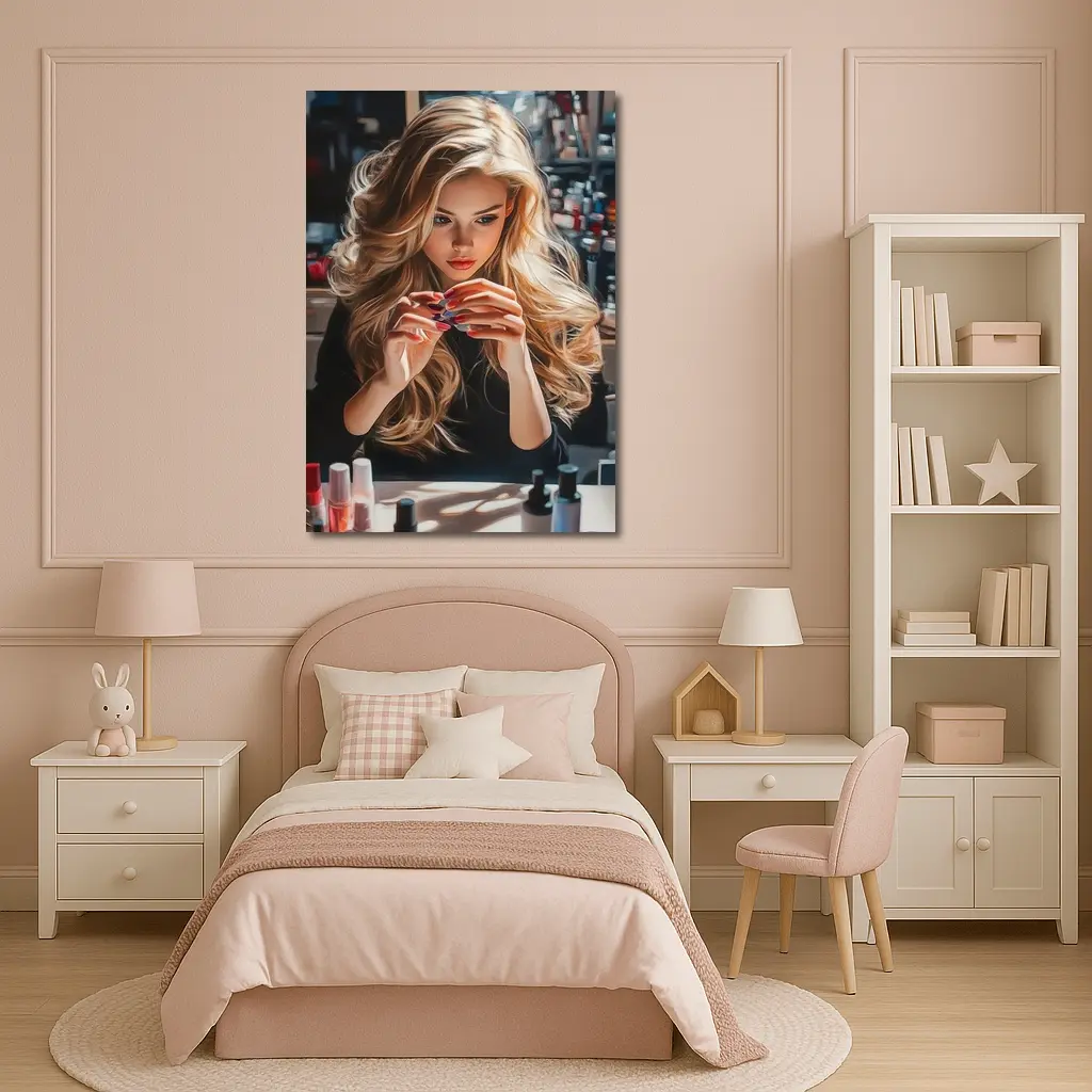 Blonde Woman Doing Nails Beauty Salon – Wall Art