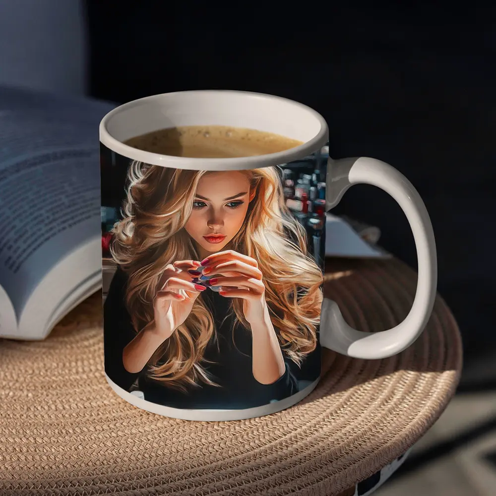 Blonde Woman Doing Nails Beauty Salon – Mugs