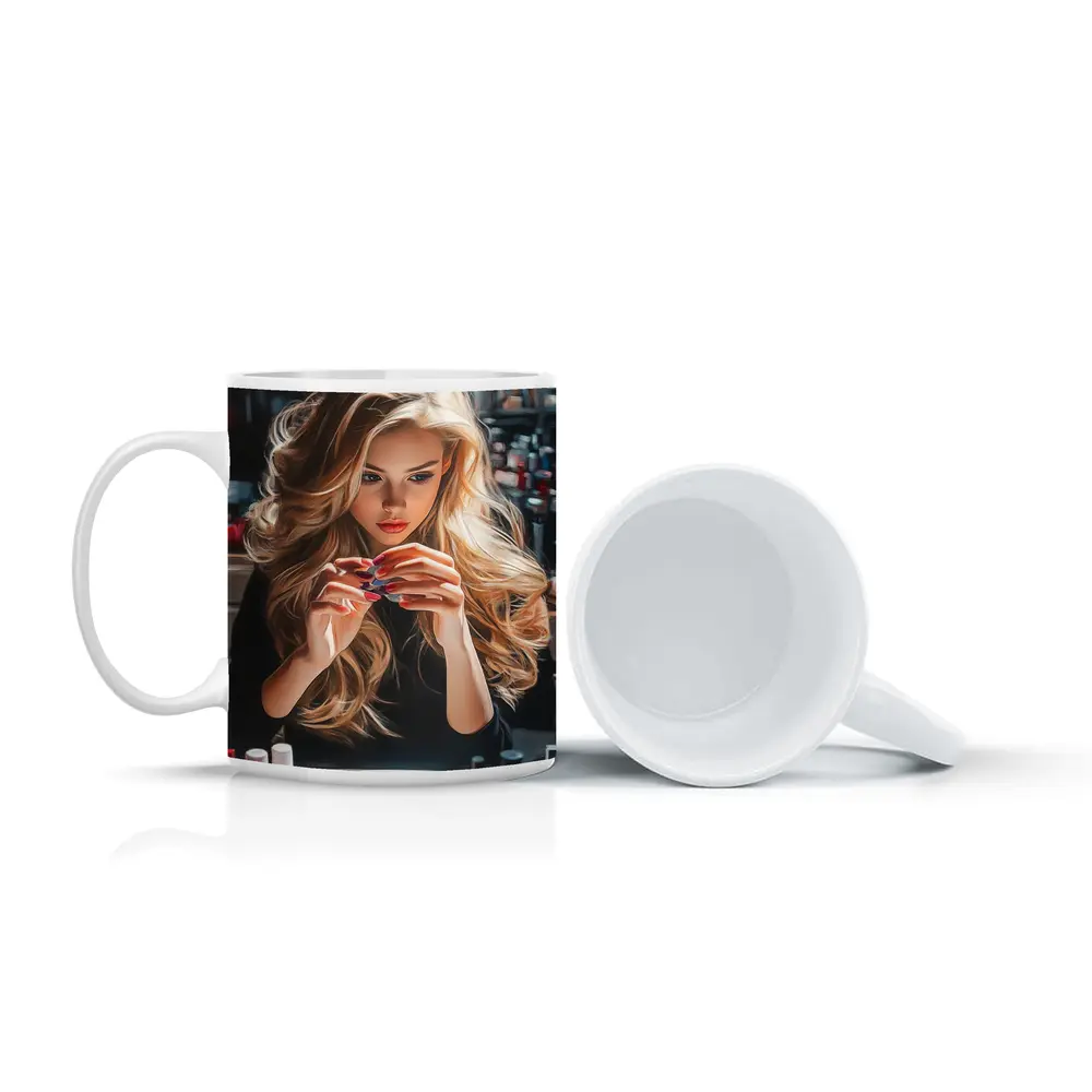 Blonde Woman Doing Nails Beauty Salon – Mugs