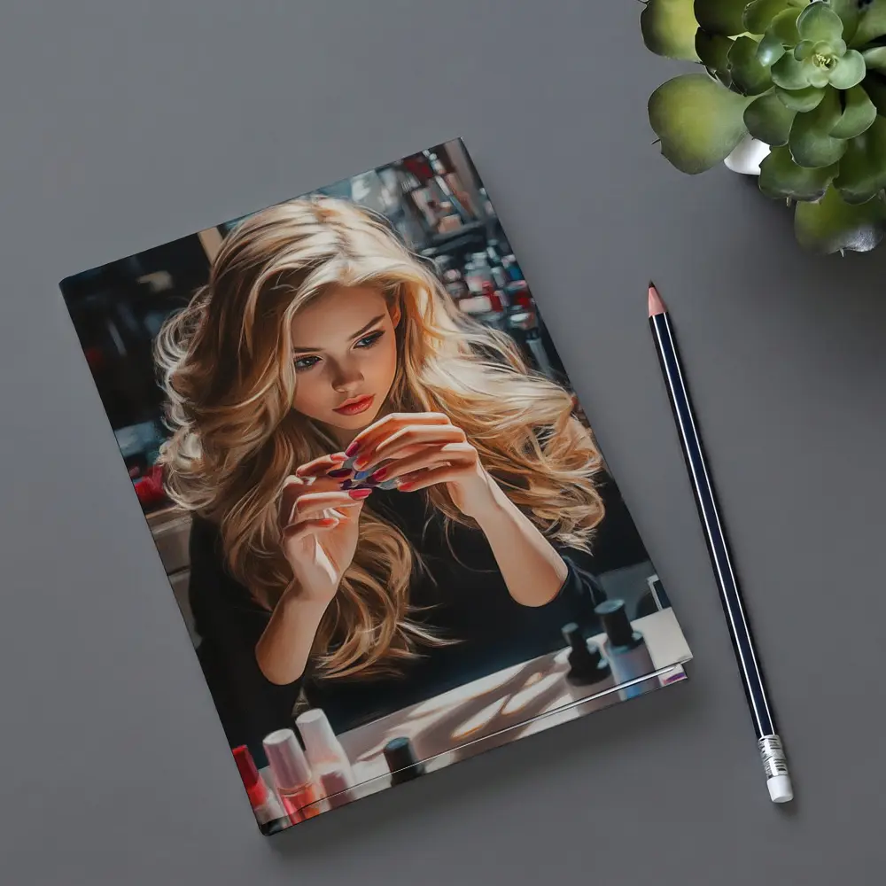 Blonde Woman Doing Nails Beauty Salon – Notebooks