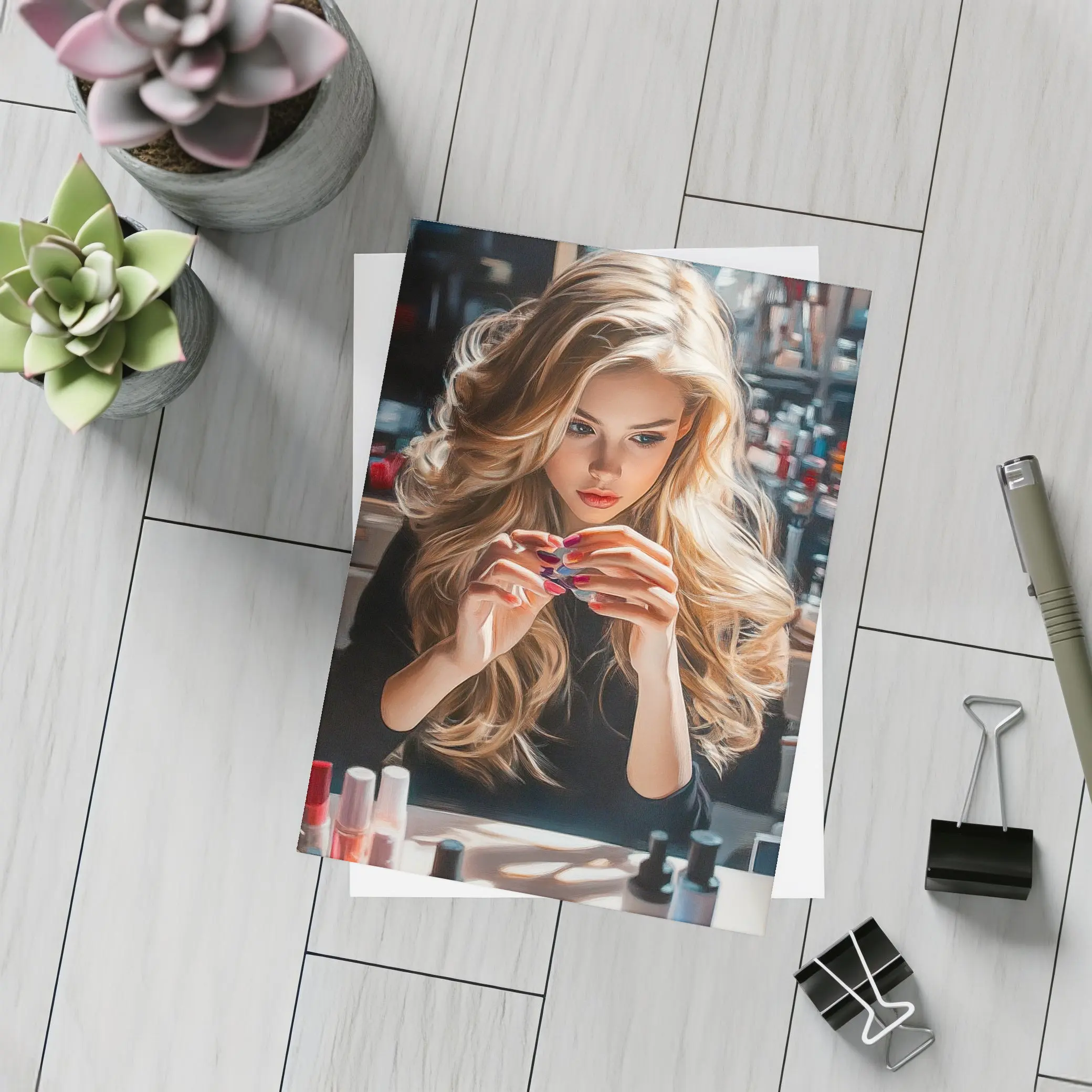 Blonde Woman Doing Nails Beauty Salon – Postcards