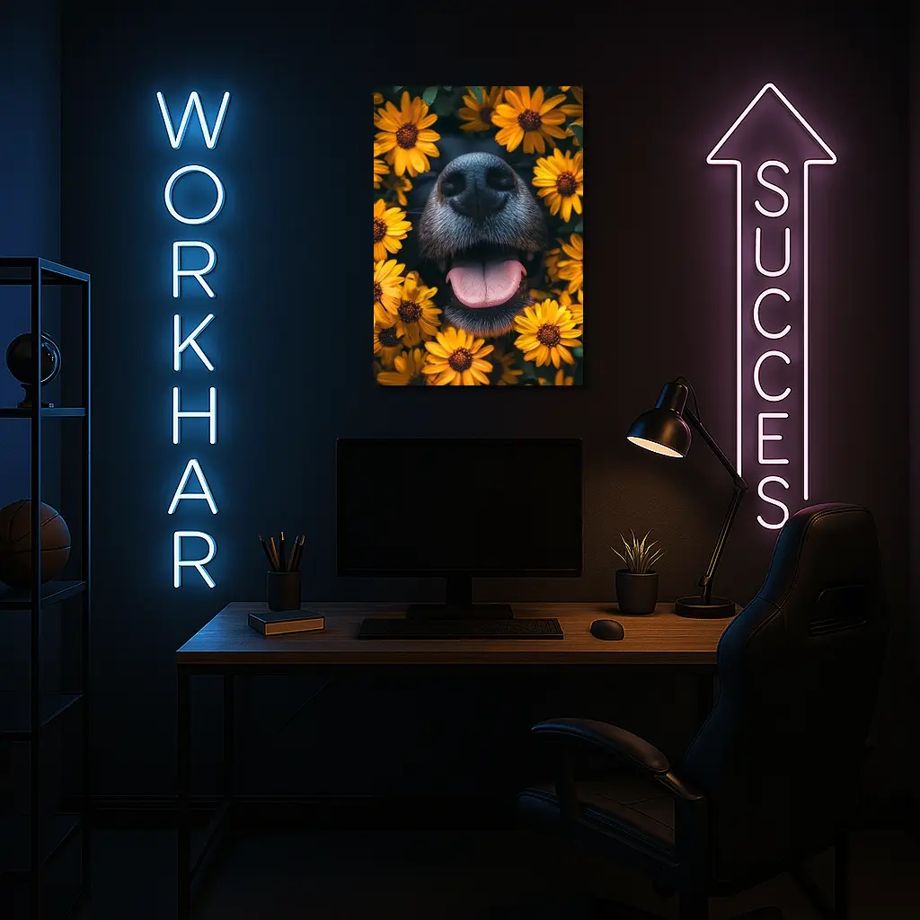 Happy Dog Nose Surrounded By Yellow Flowers – Wall Art