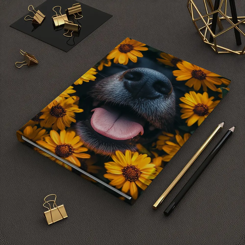 Happy Dog Nose Surrounded By Yellow Flowers – Notebooks
