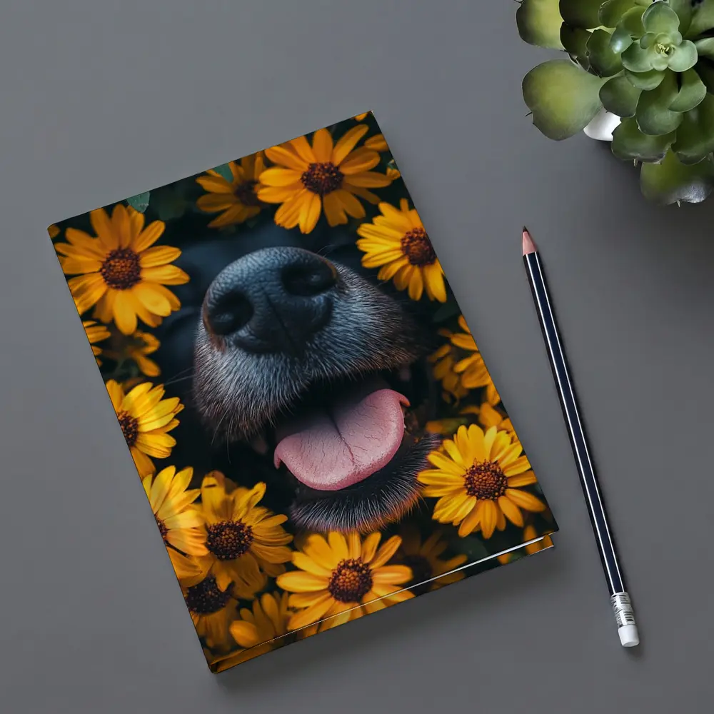 Happy Dog Nose Surrounded By Yellow Flowers – Notebooks