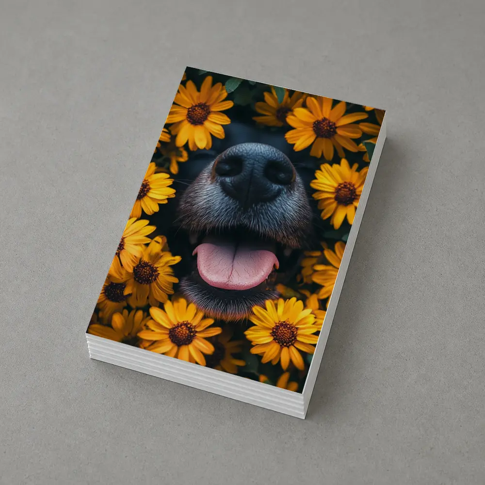 Happy Dog Nose Surrounded By Yellow Flowers – Postcards