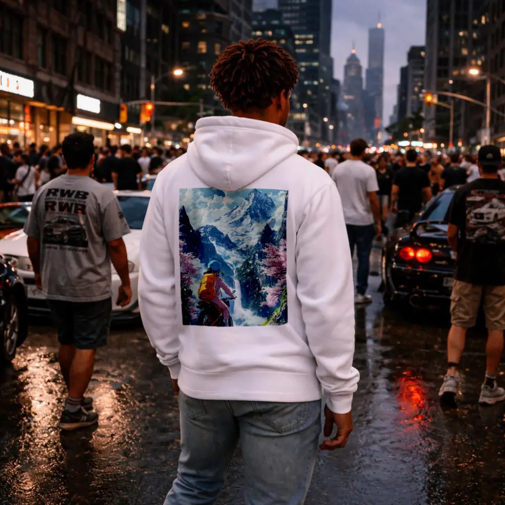 Anime Cyclist Riding Through Cherry Blossom Mountains – Hoodies