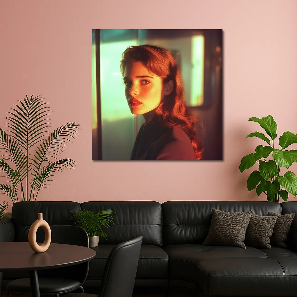 Retro Woman Portrait Warm Cinematic Light – Wall Art