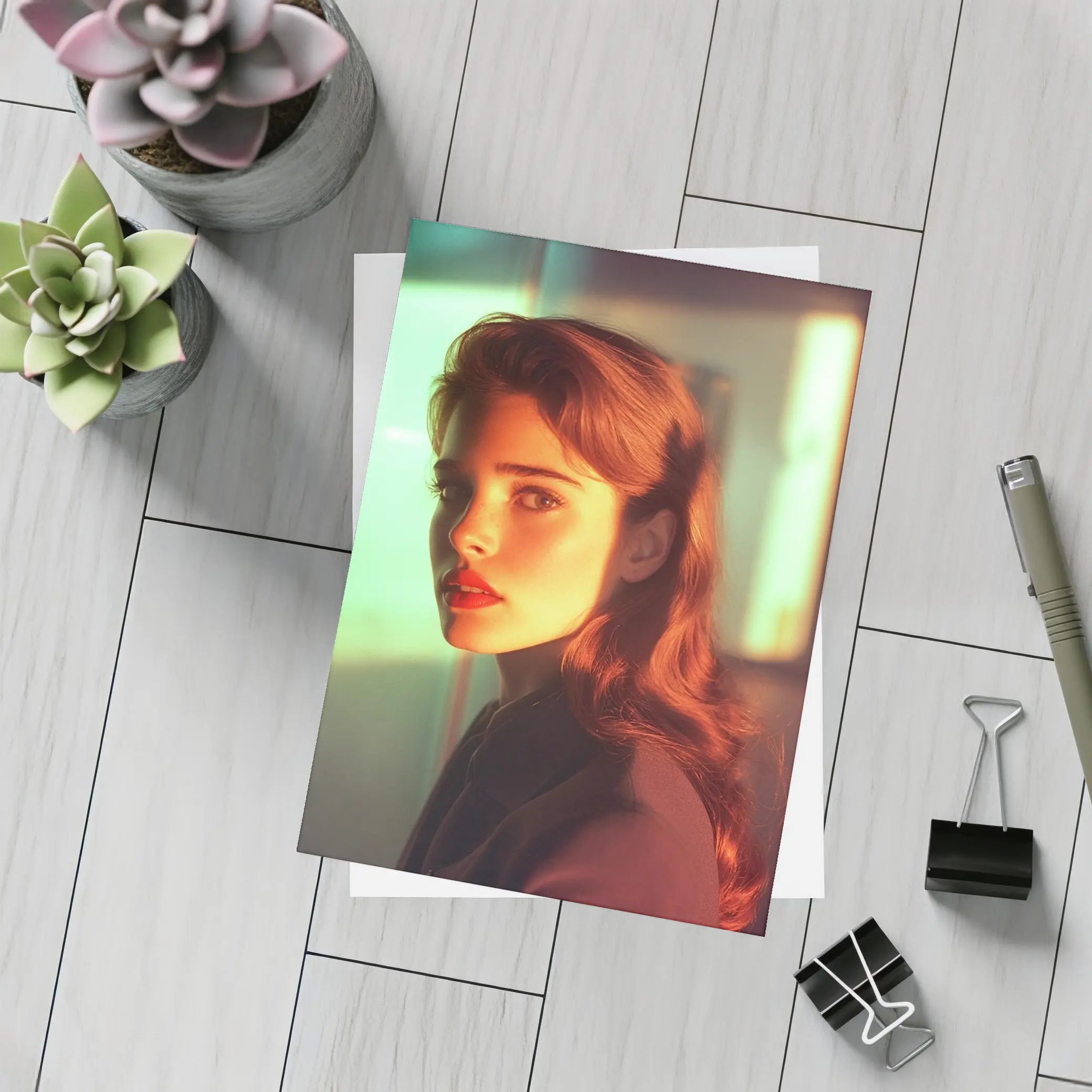Retro Woman Portrait Warm Cinematic Light – Postcards