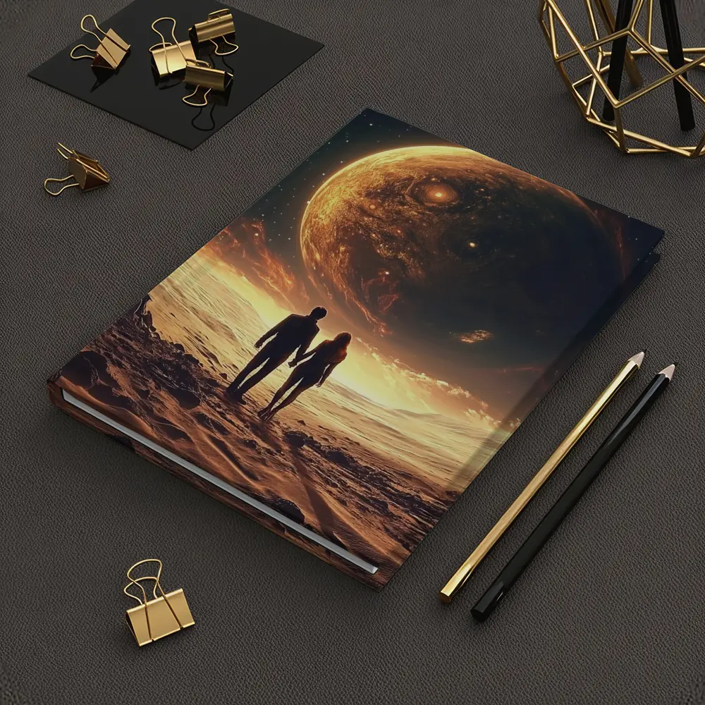 Couple Holding Hands Beneath Giant Planet – Notebooks