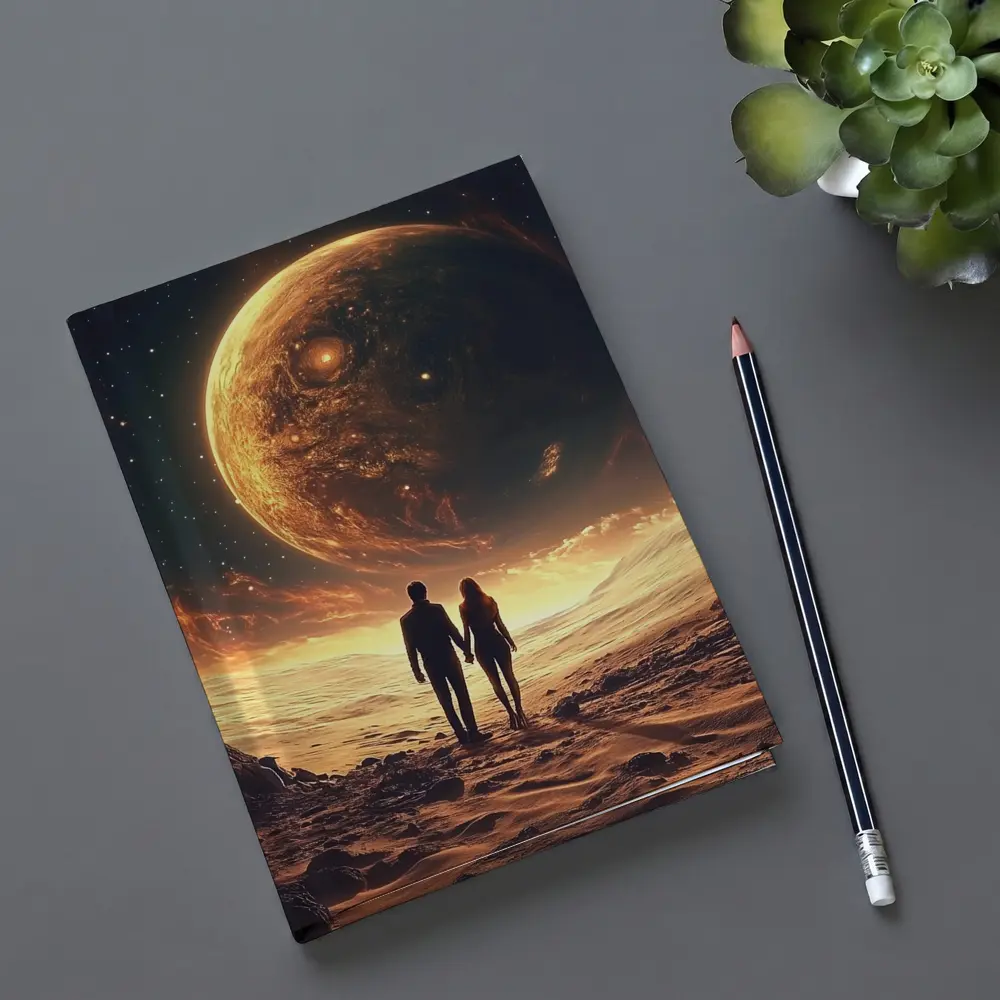 Couple Holding Hands Beneath Giant Planet – Notebooks