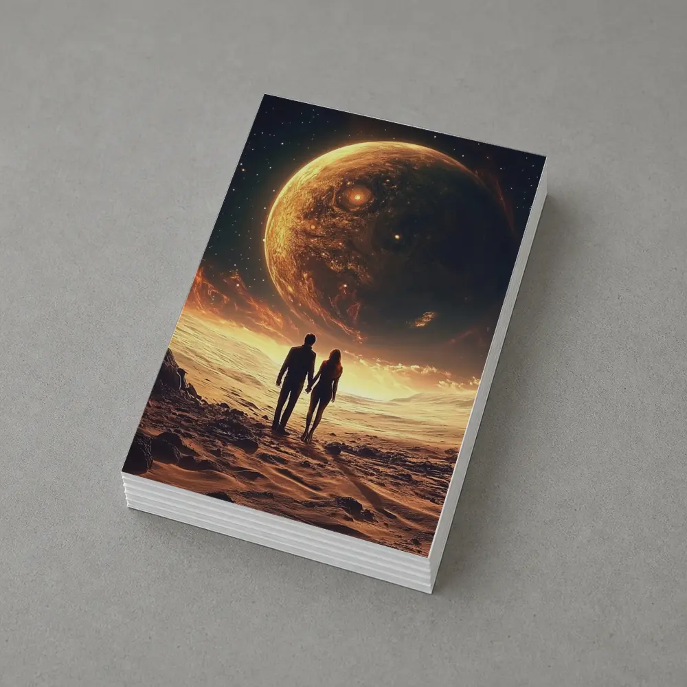 Couple Holding Hands Beneath Giant Planet – Postcards