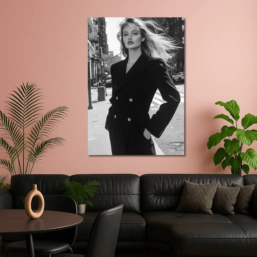 Woman Black Suit City Street Portrait – Wall Art