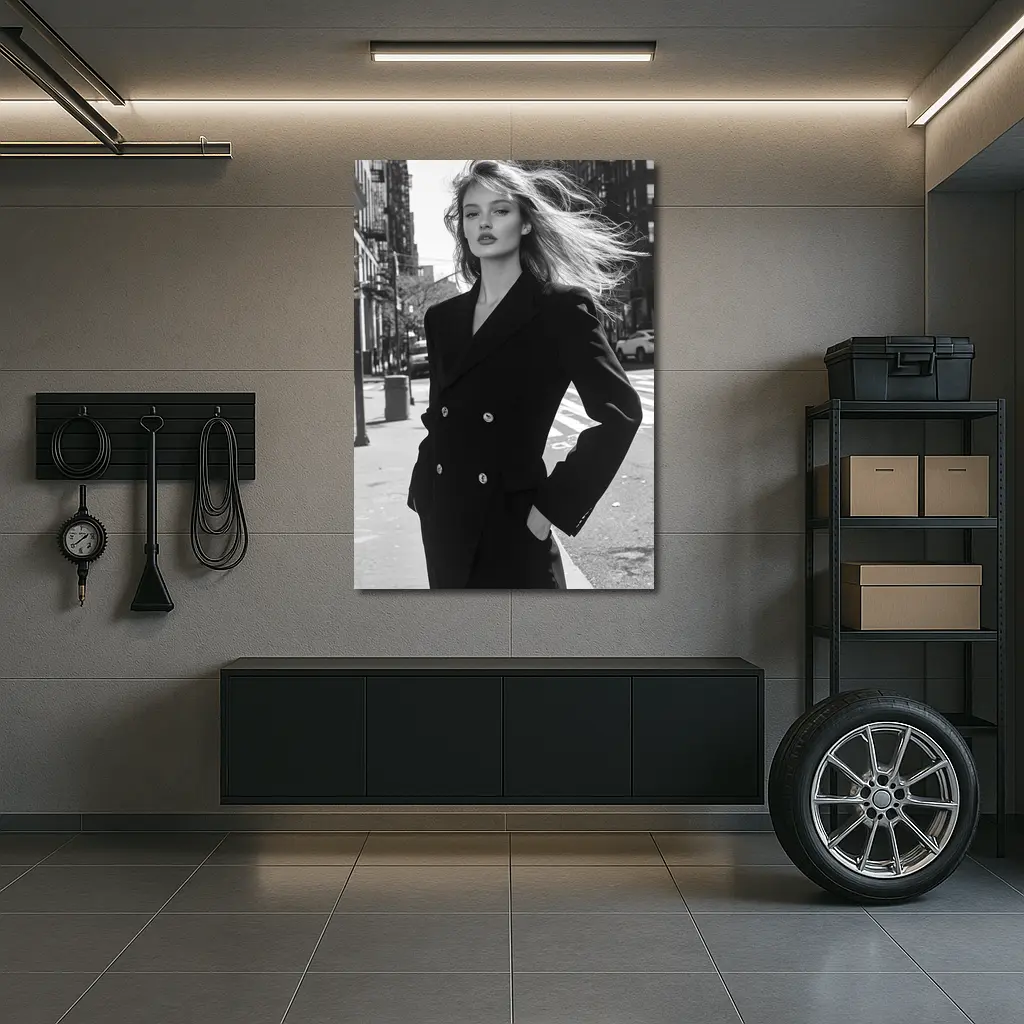 Woman Black Suit City Street Portrait – Wall Art