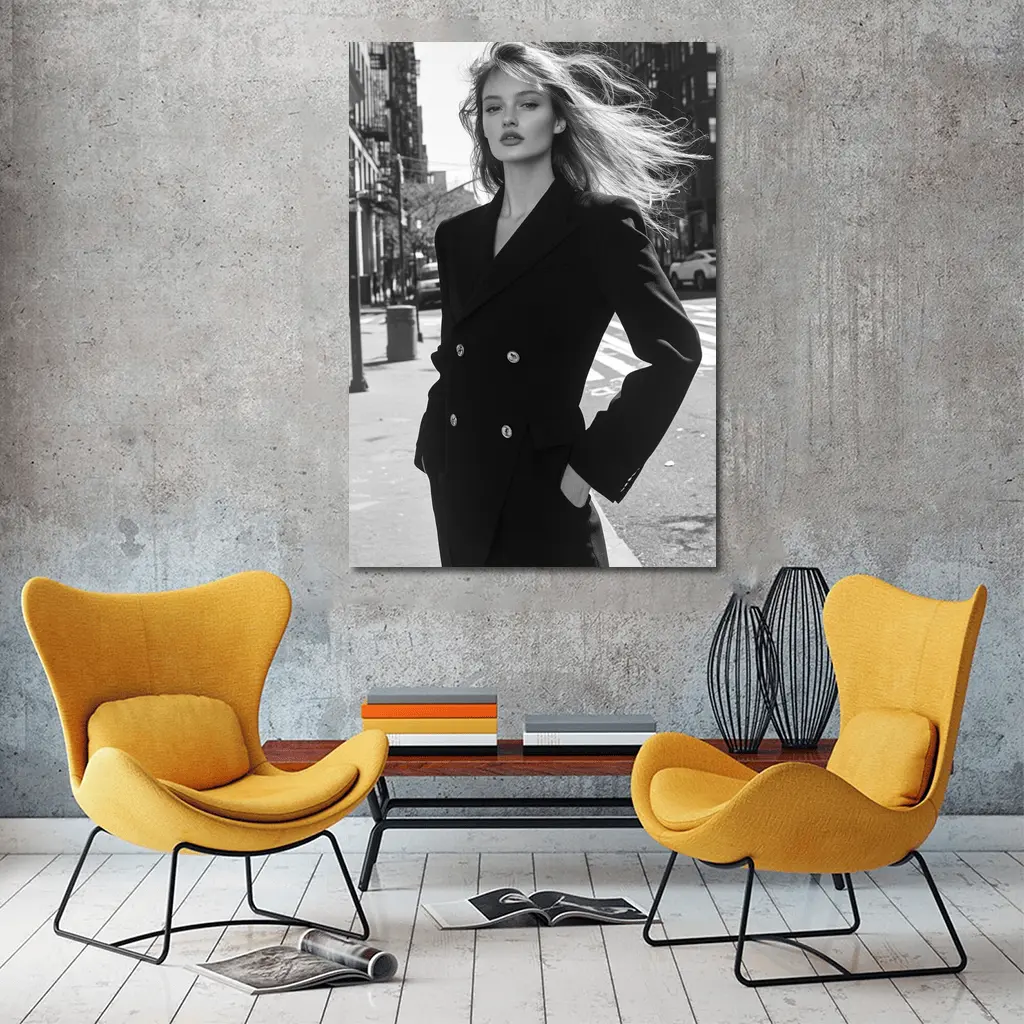 Woman Black Suit City Street Portrait – Wall Art