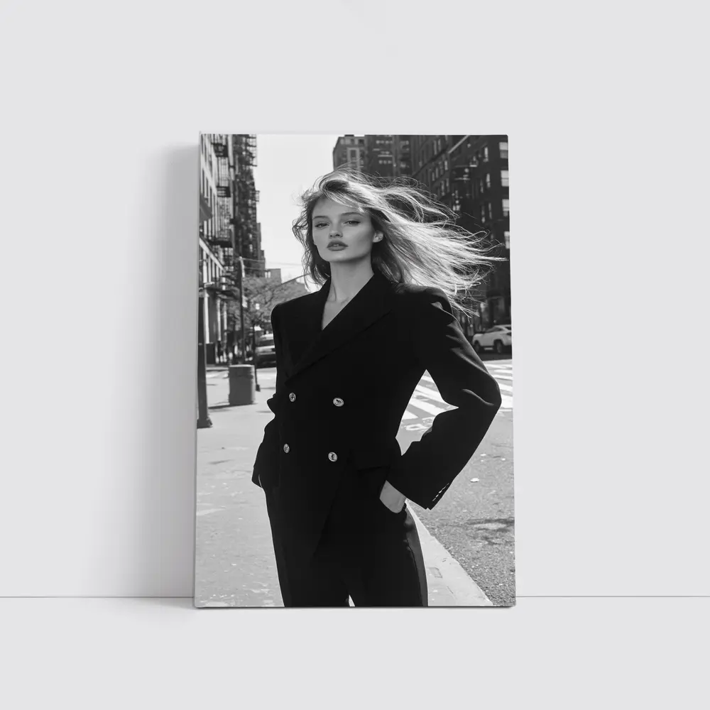 Woman Black Suit City Street Portrait – Wall Art