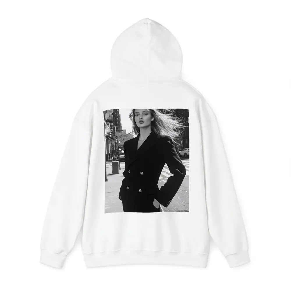 Woman Black Suit City Street Portrait – Hoodies