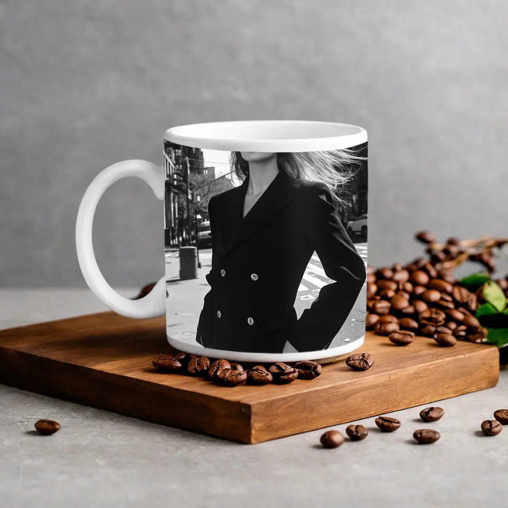 Woman Black Suit City Street Portrait – Mugs