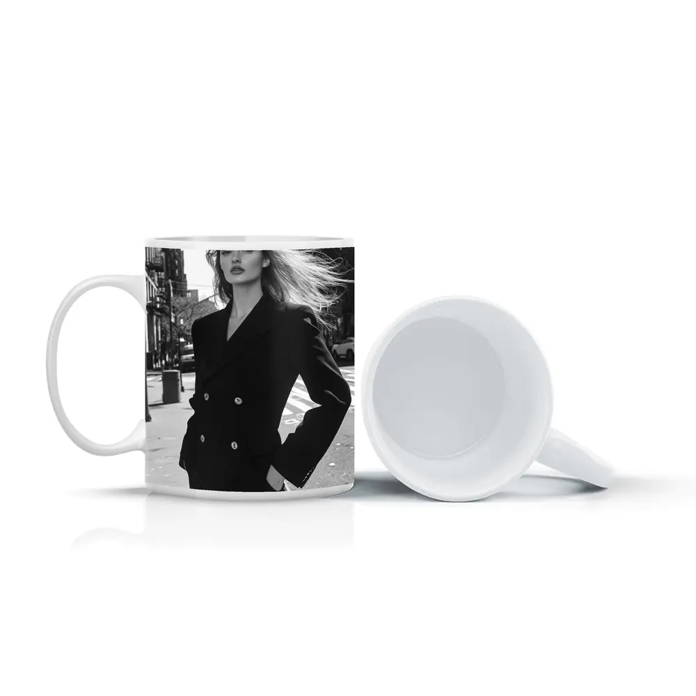 Woman Black Suit City Street Portrait – Mugs